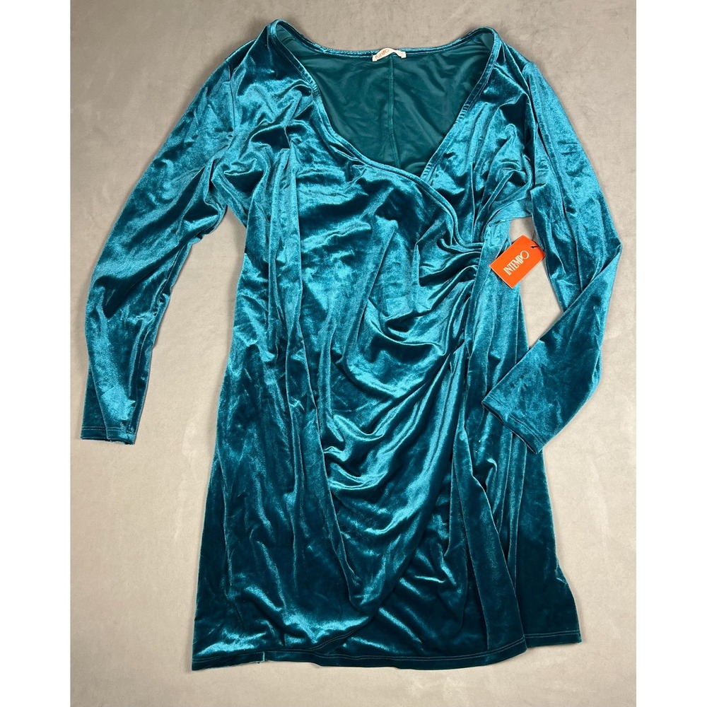 Intempo‎ Womens Teal Velvet Wrap Dress Long Sleeve V-Neck Plus Size 2X NWT